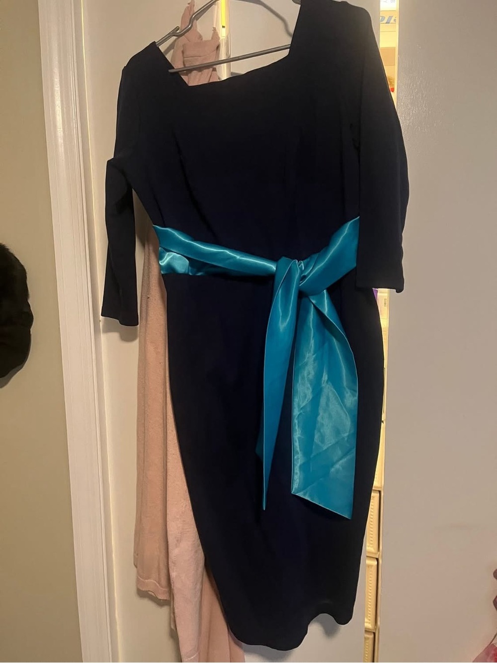 PUG - Navy Blue Sheath Dress with Teal Sash 2x
